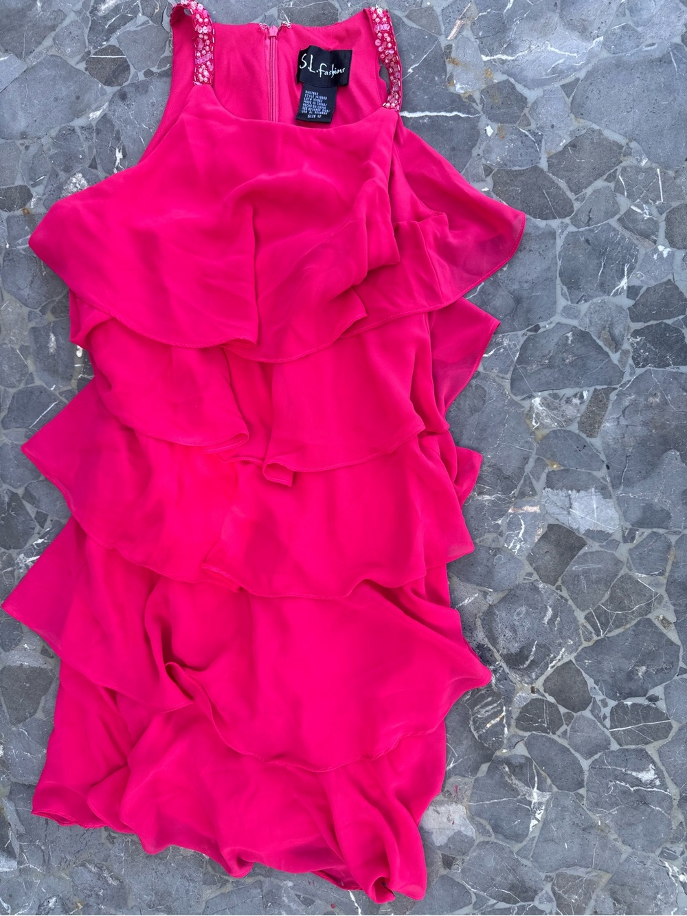 SL Fashions Fuchsia Layered Ruffle Mini Dress
